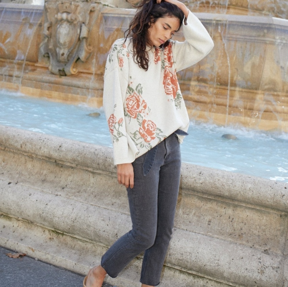 Nanushka Floral knit sweater in beige